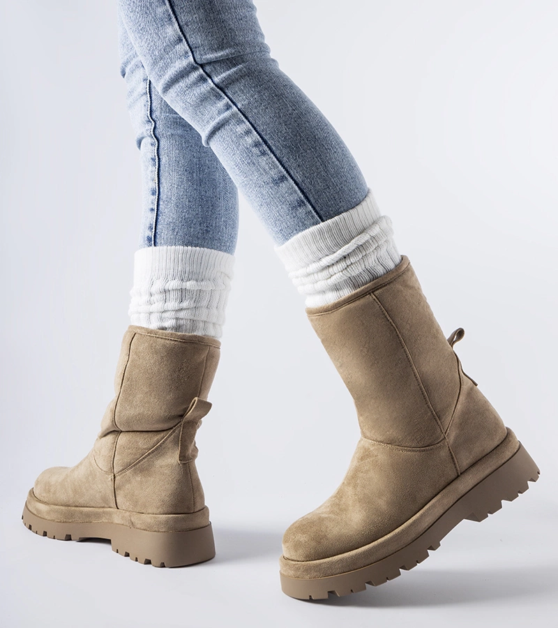 Brązowe ocieplane botki masywna podeszwa