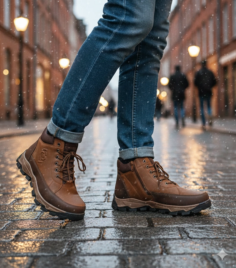 Hers Brązowe trapery męskie ocieplane