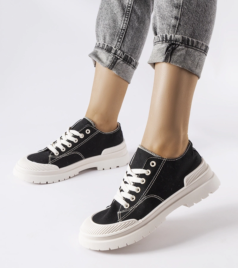 Czarne materiałowe damskie trampki