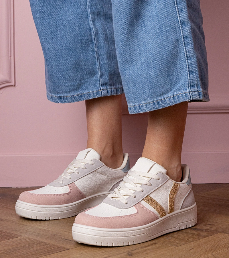 Hers Wielokolorowe sneakersy trampki zdobione brokatem