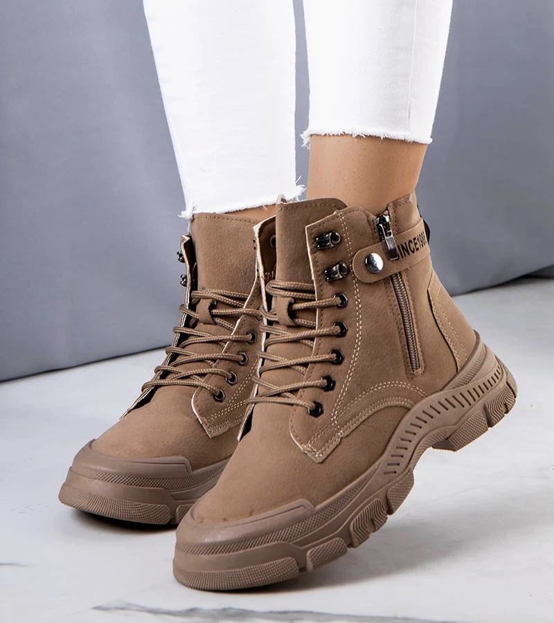 Brązowe ocieplane traperki z eko-zamszu