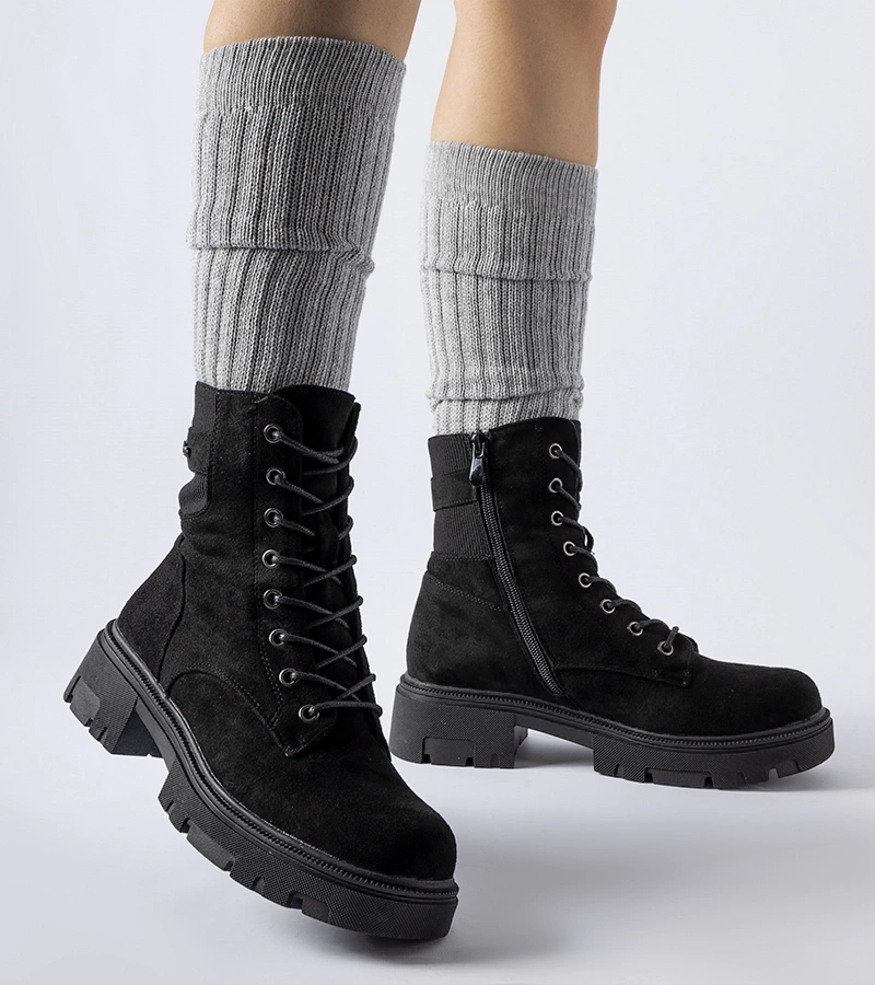 Czarne lekko ocieplane botki eko-zamsz