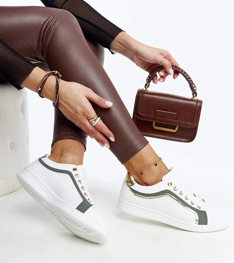 Biało-zielone sneakersy na platformie