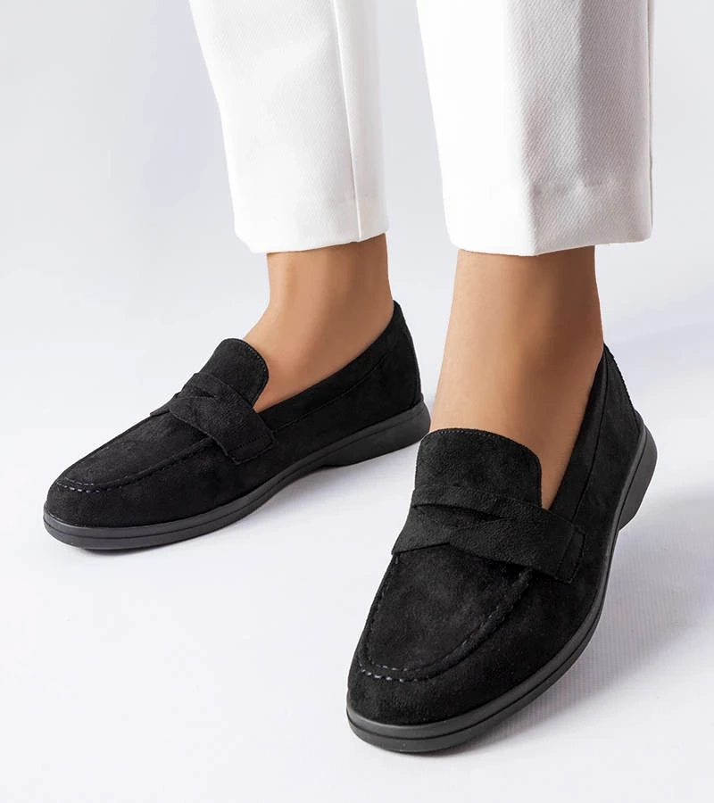 Czarne klasyczne mokasyny z eko-zamszu