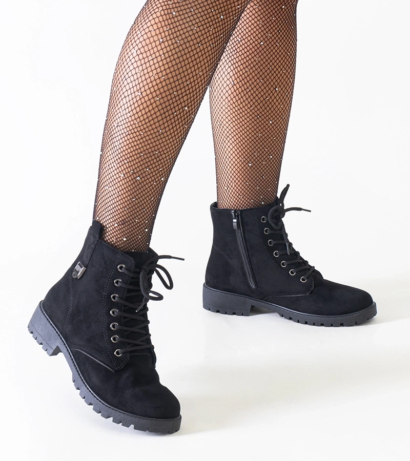 Czarne botki eko-zamszowe workery na platformie