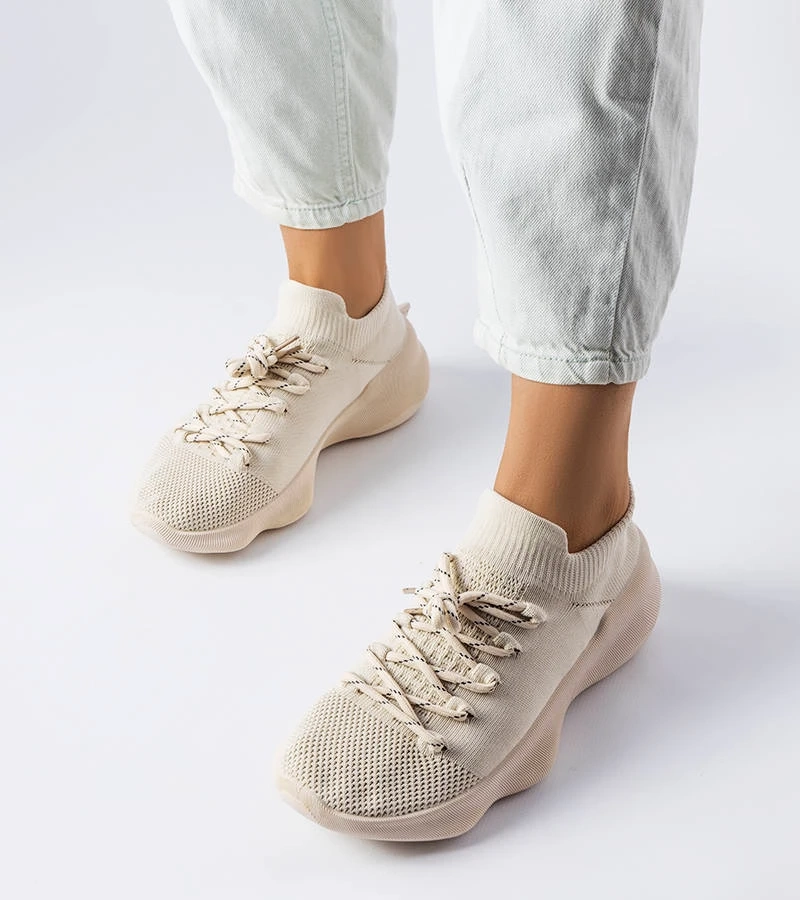 Hers Beżowe sportowe buty sneakersy