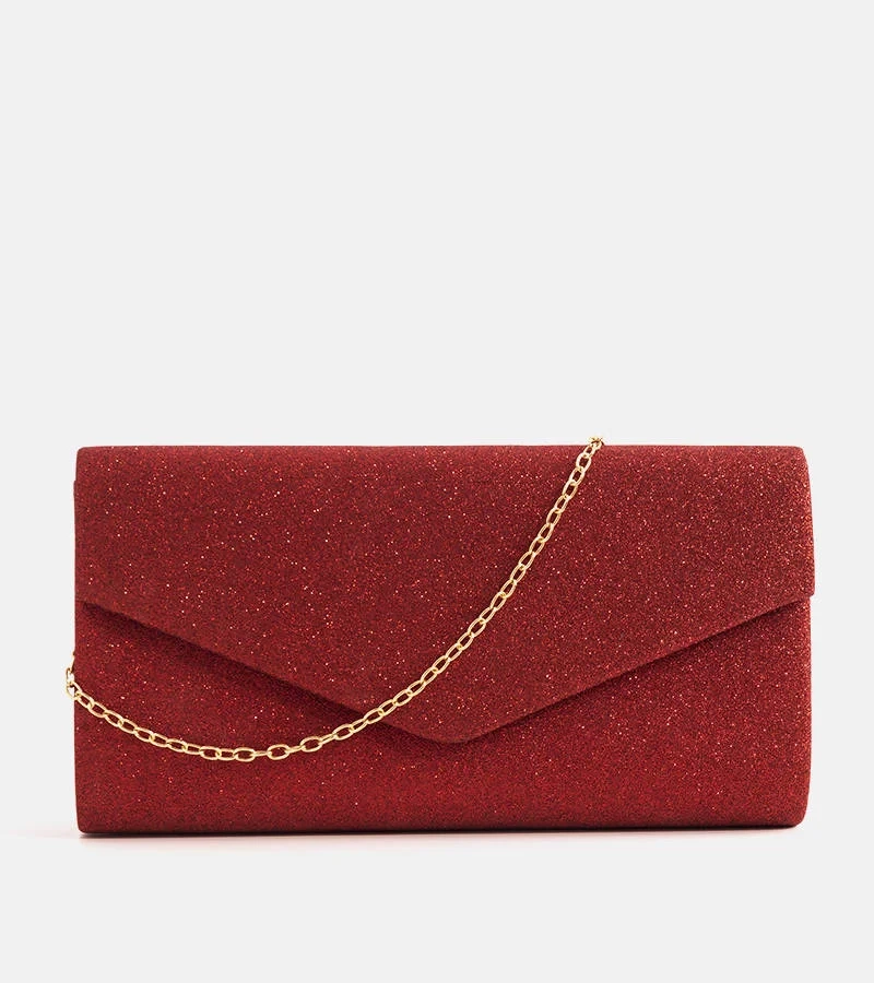 Czerwona brokatowa kopertówka