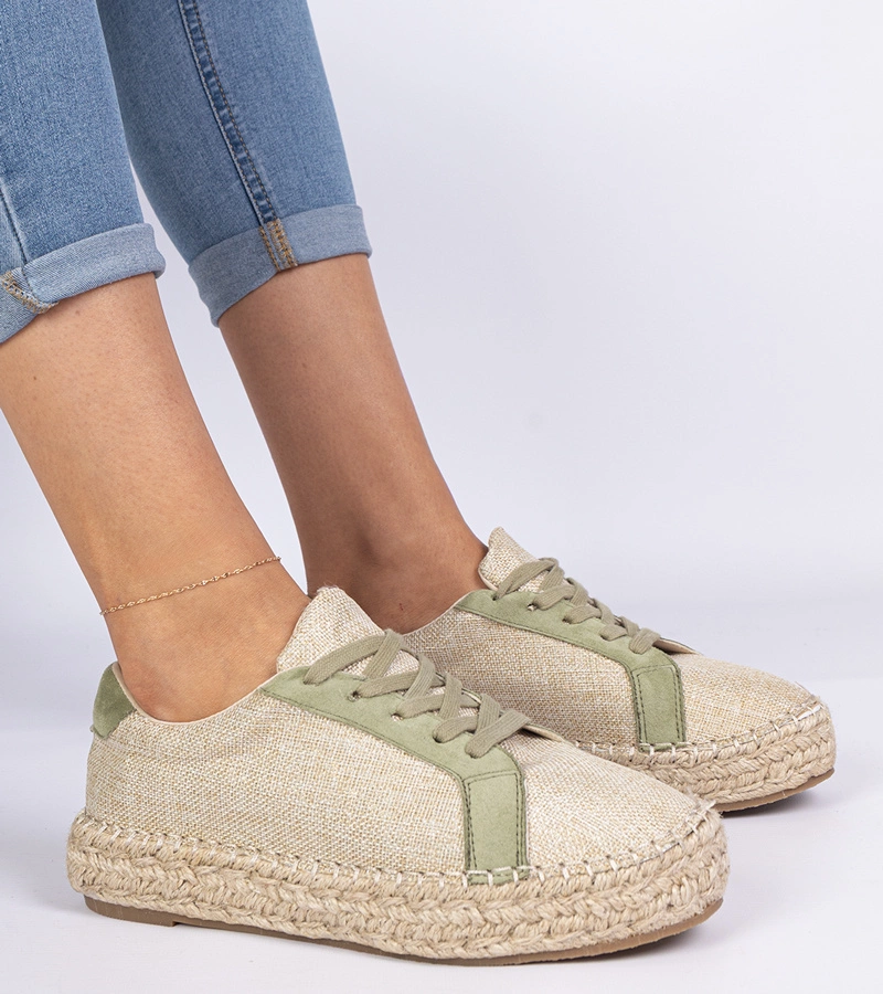 Hers Zielone damskie espadryle sznurowane