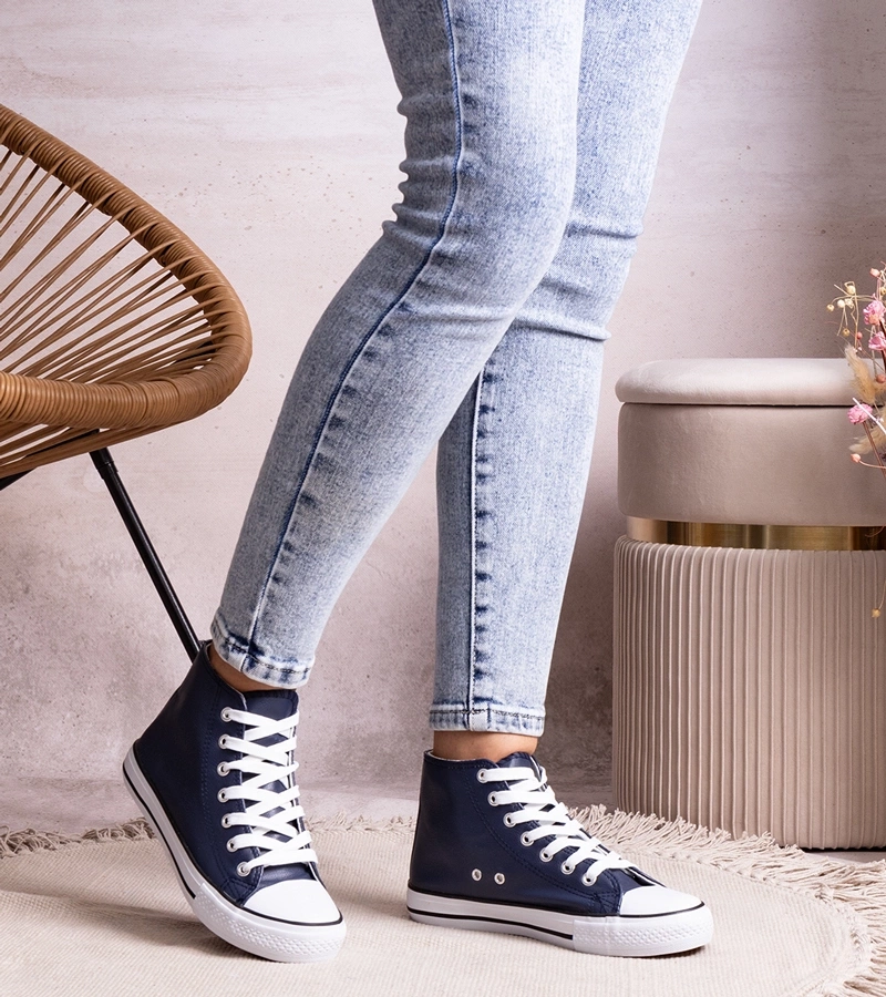 Hers Granatowe wysokie trampki z eco skóry