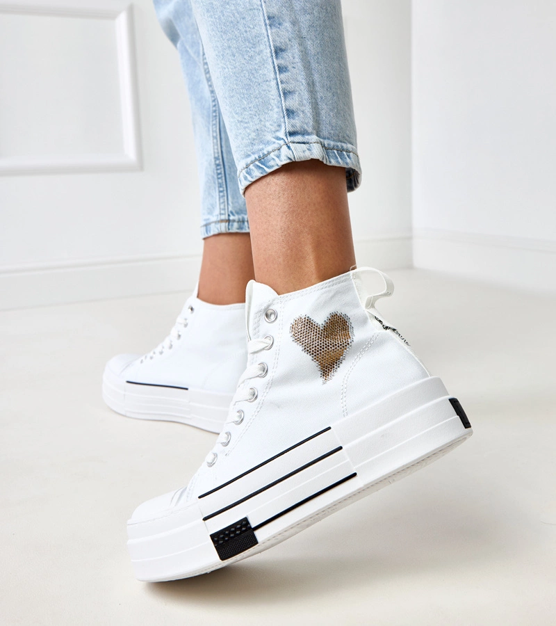 Hers białe trampki na platformie z serduszkiem