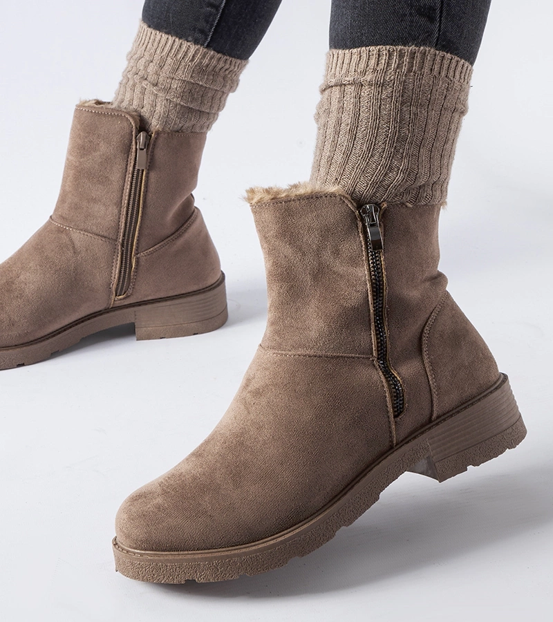 Brązowe ocieplane botki z suwakiem