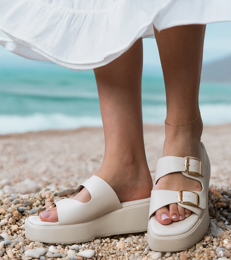 Hers Białe klapki z klamrami na paskach