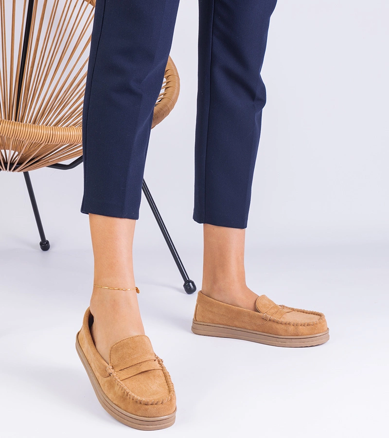 Hers mokasyny damskie brązowe z ekozamszu eleganckie