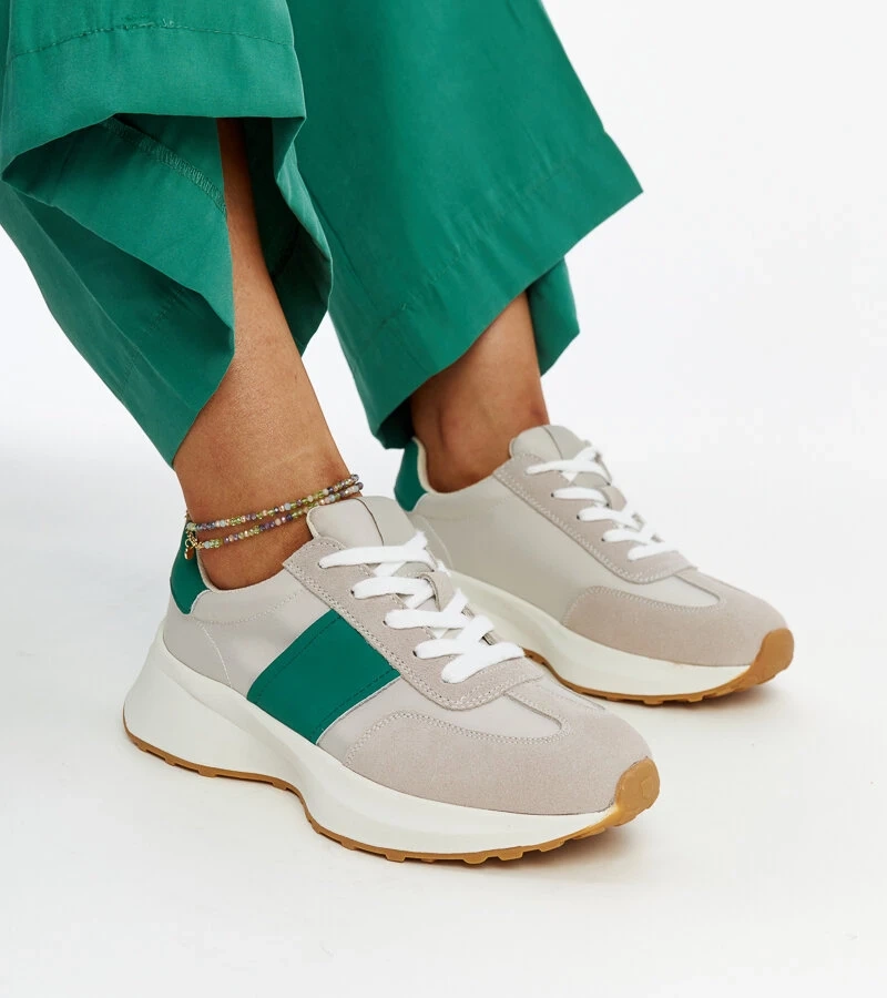 Szaro-zielone skórzane sneakersy