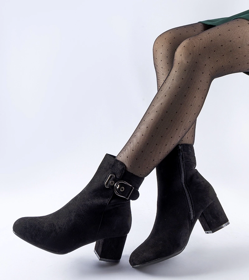 Czarne botki na niskim słupku eko-zamsz