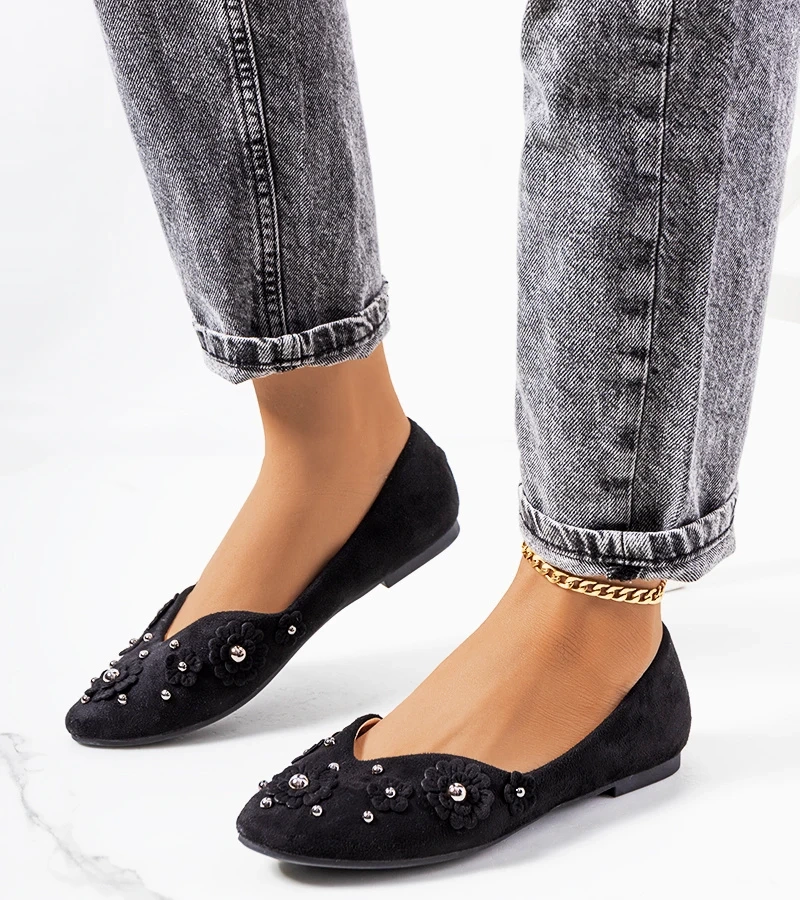 Czarne baleriny zamszowe