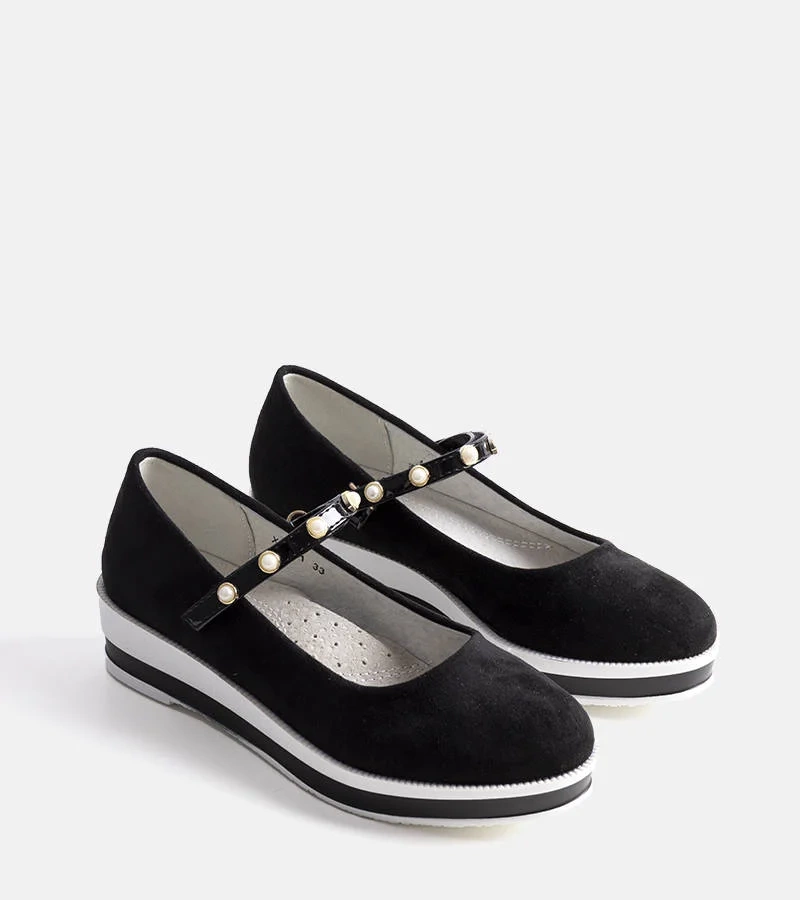 Różowe balerinki na koturnie