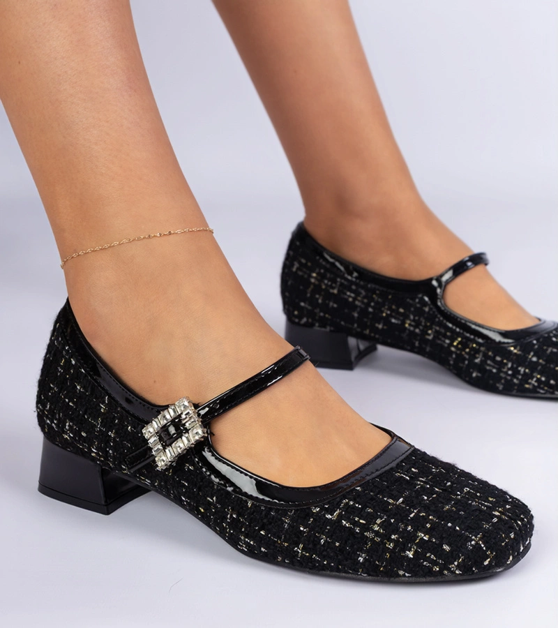 Hers Czarne eleganckie czółenka zdobione cyrkoniami