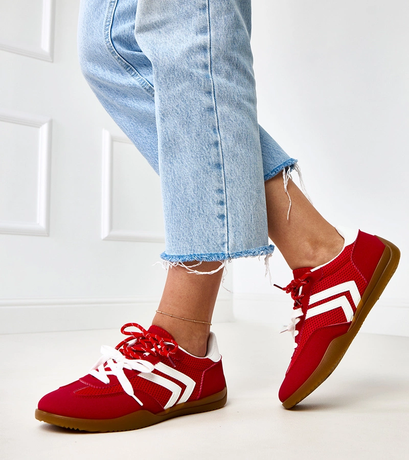 Hers czerwone sneakersy damskie sportowe z białymi paskami
