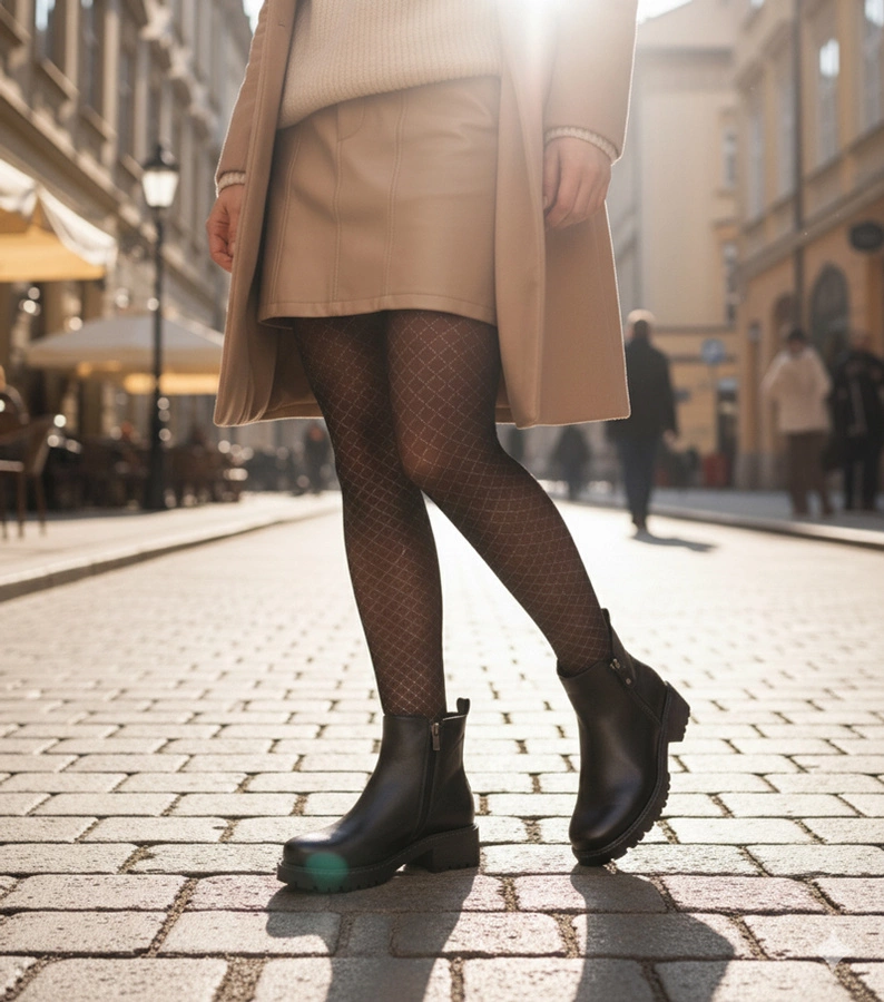 Hers Czarne botki na subtelnym słupku z ozdobnym suwakiem