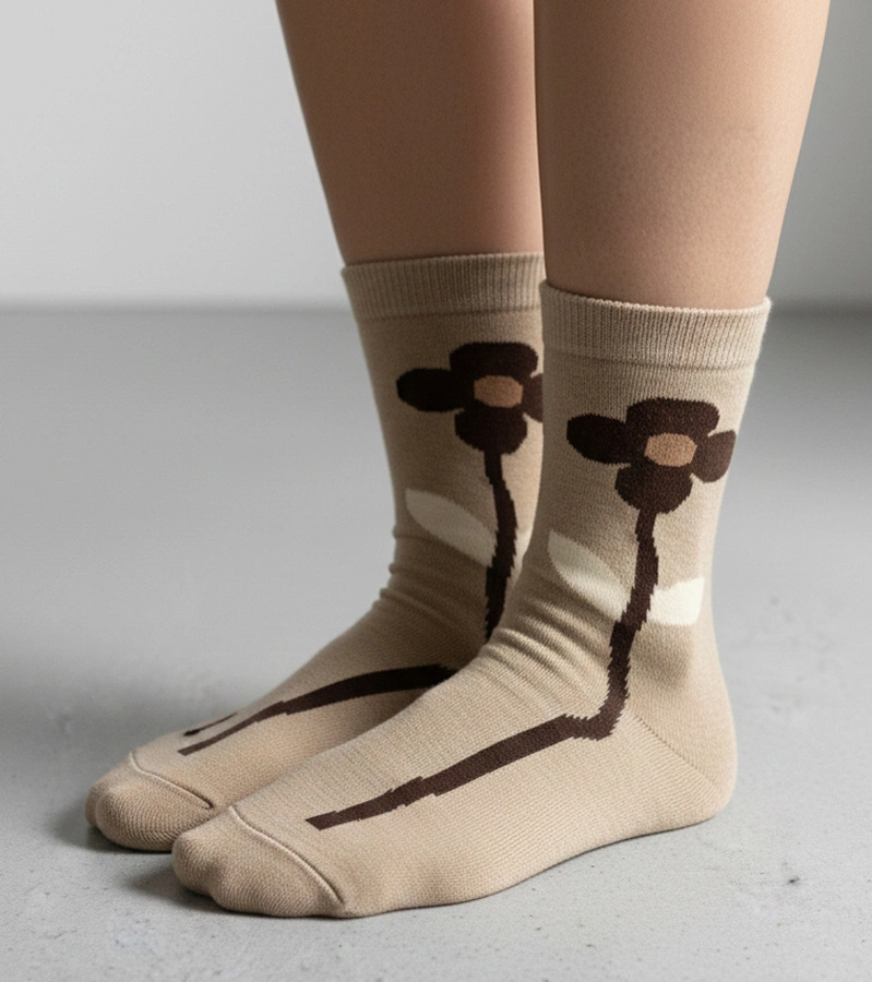 Beżowe skarpetki z kwiatem