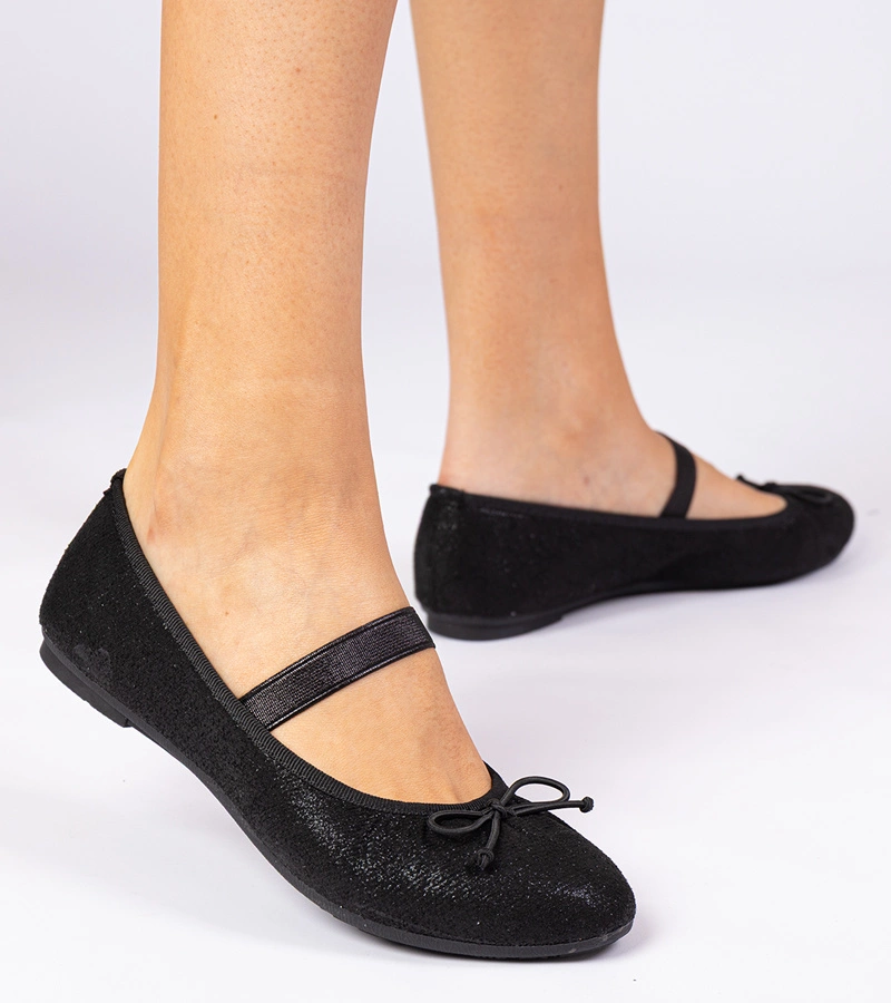 Hers Czarne damskie balerinki z kokardką na gumce
