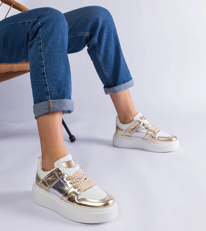 Hers sneakersy damskie złote ze srebrnymi wstawkami