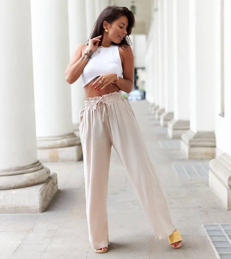 Beżowe szerokie spodnie