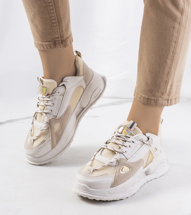 Hers Beżowe sneakersy na wysokiej podeszwie