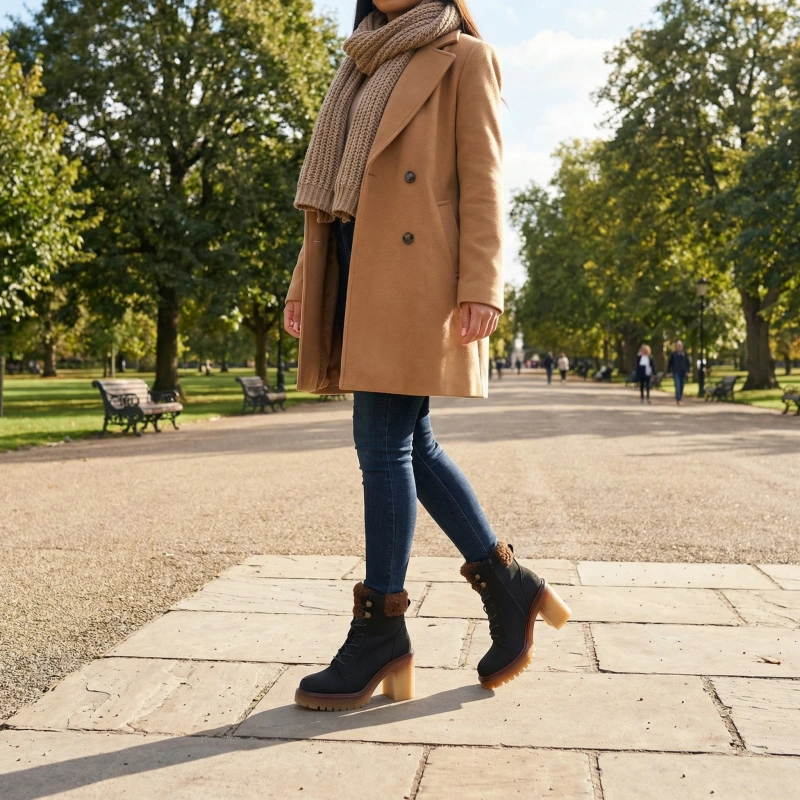 Hers Czarne botki na słupku z futerkiem na cholewce