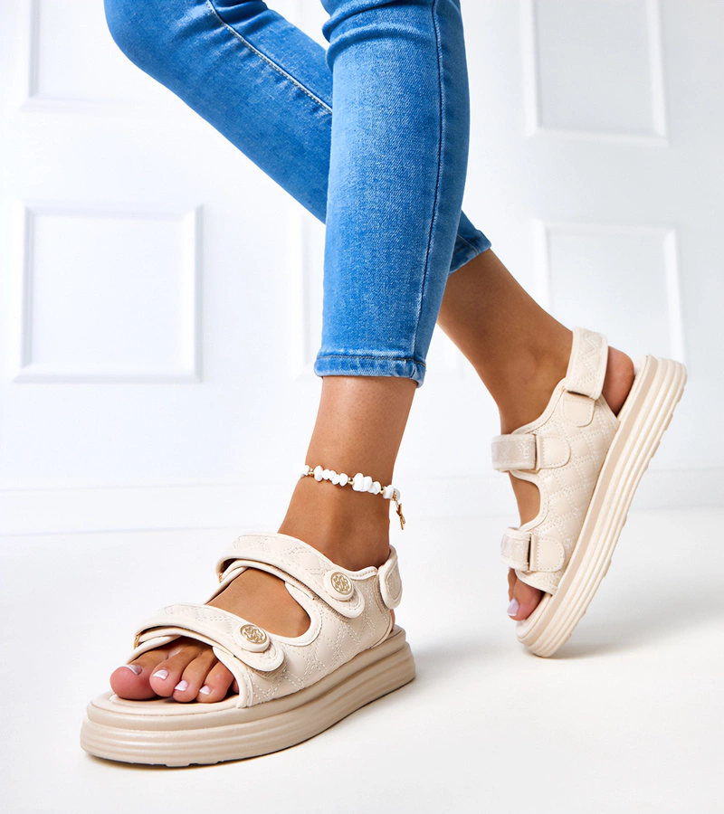 Hers Beżowe sandały z regulowanymi paskami