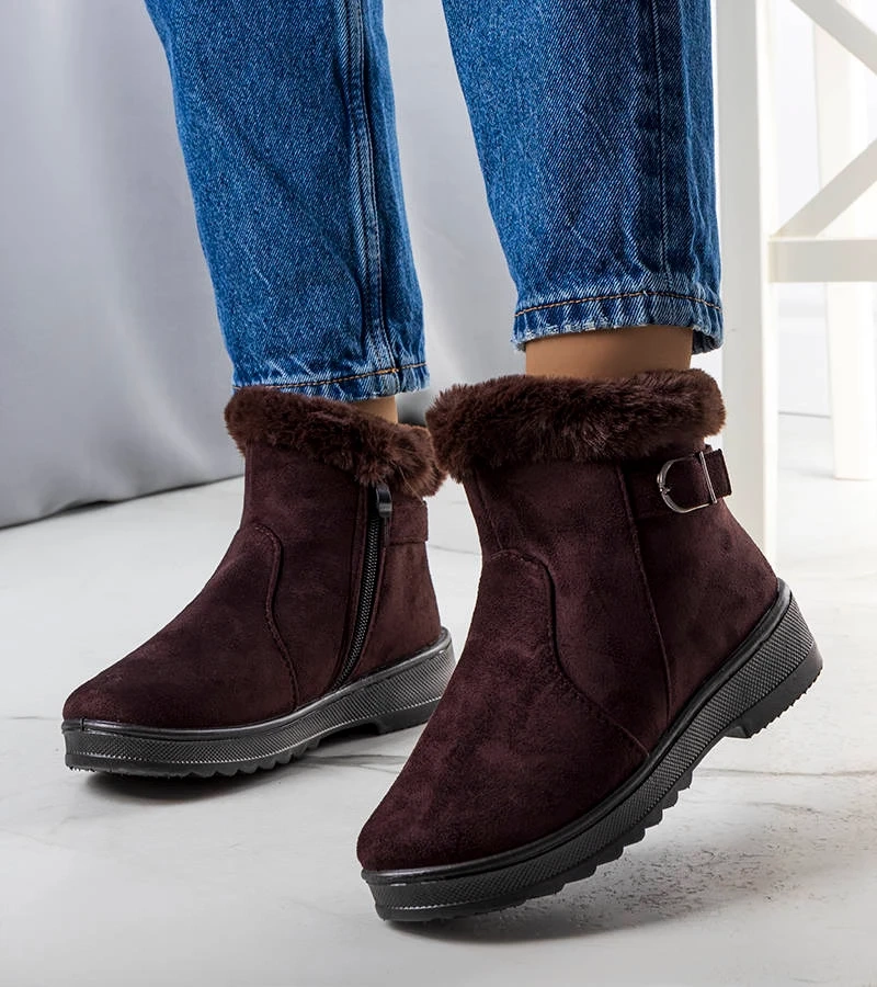 Brązowe ocieplane botki z futerkiem