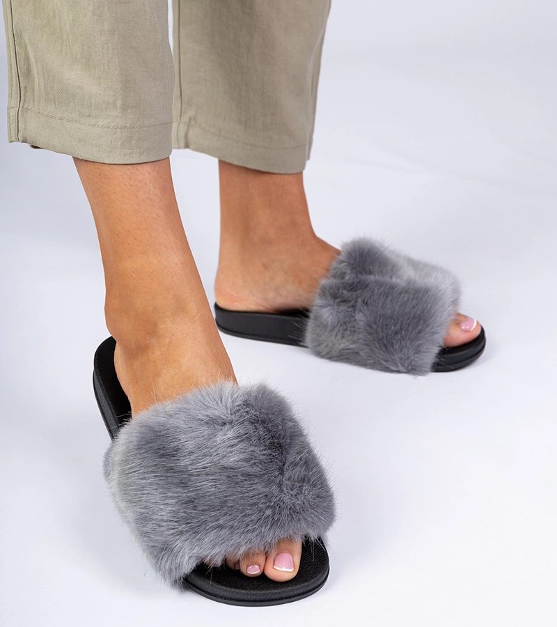 Hers Szare klapki z futerkiem