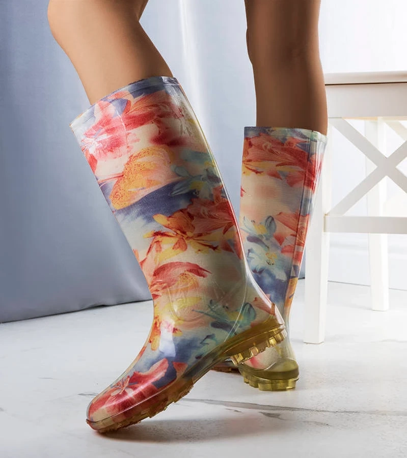 Niebiesko różowe wzorzyste kalosze