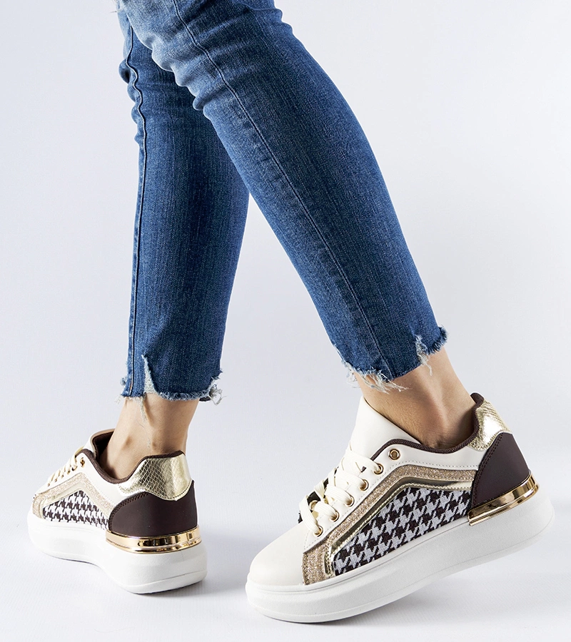 Brązowo-beżowe sneakersy z brokatem