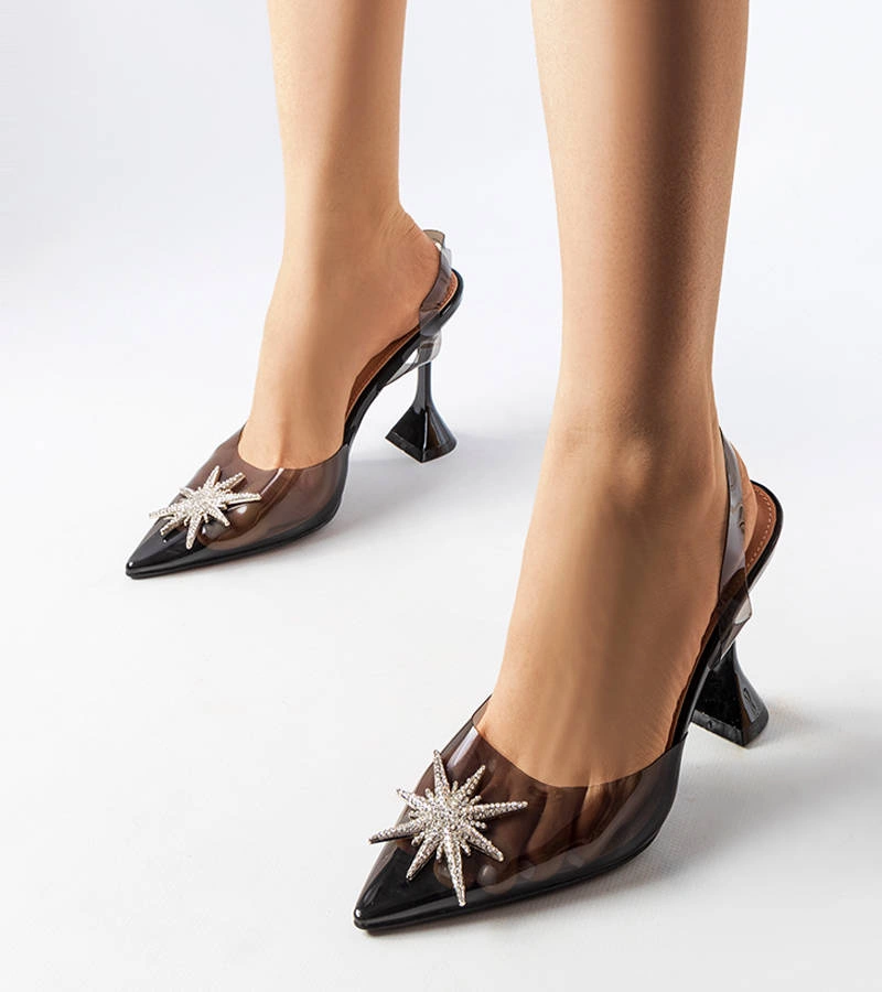 Czarne transparentne czółenka z cyrkoniami