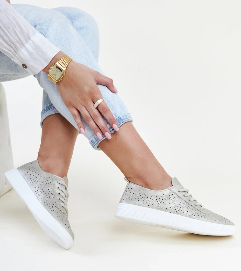 Hers Złote tenisówki eko skóra