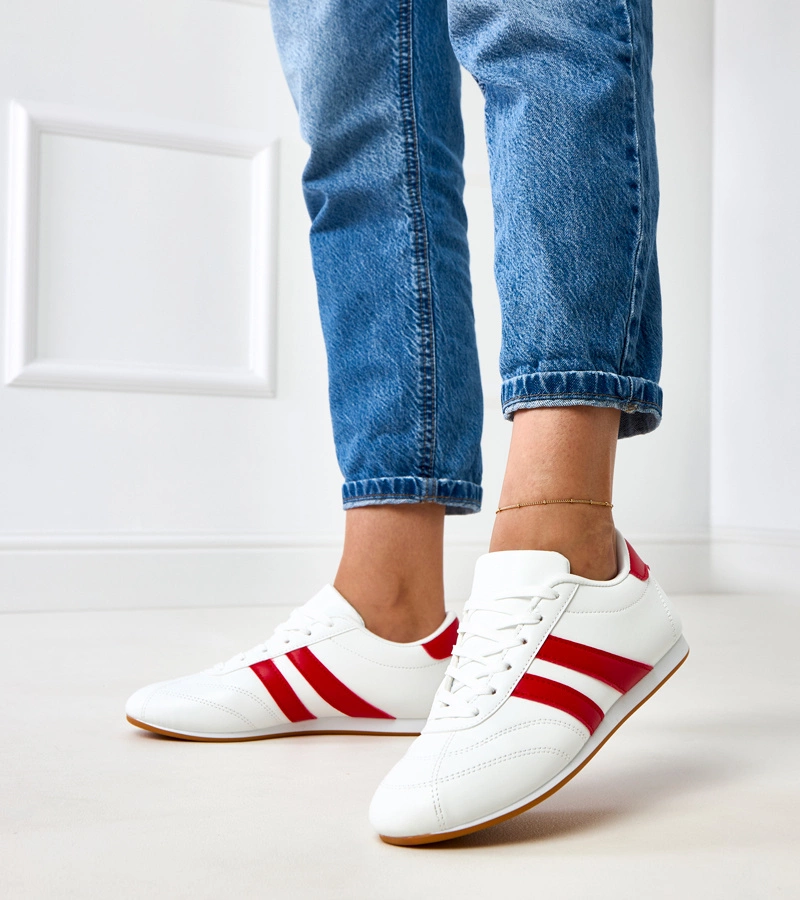 Hers białe sneakersy damskie sportowe z czerwonymi paskami