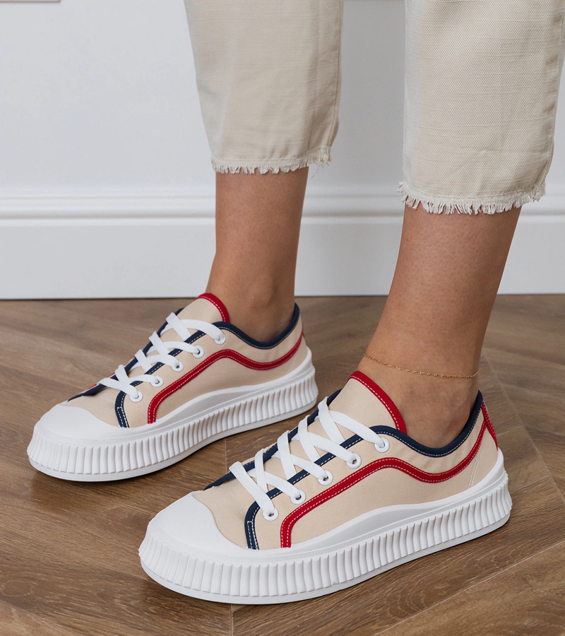 Hers Beżowe trampki damskie na platformie