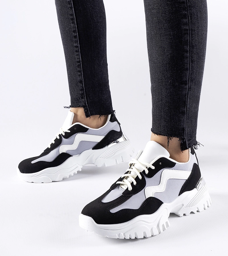 Czarno-szare sneakersy na masywnej podeszwie