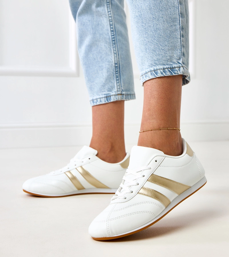Hers białe sneakersy damskie sportowe ze złotymi paskami