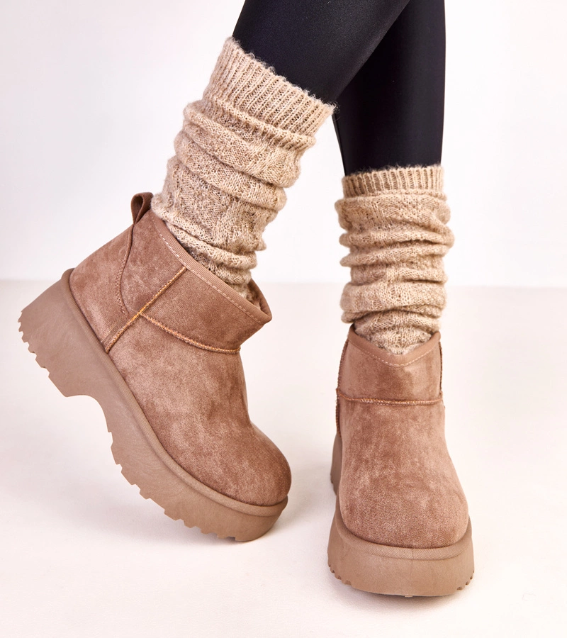 Hers Ciemnobeżowe niskie śniegowce z ekozamszu