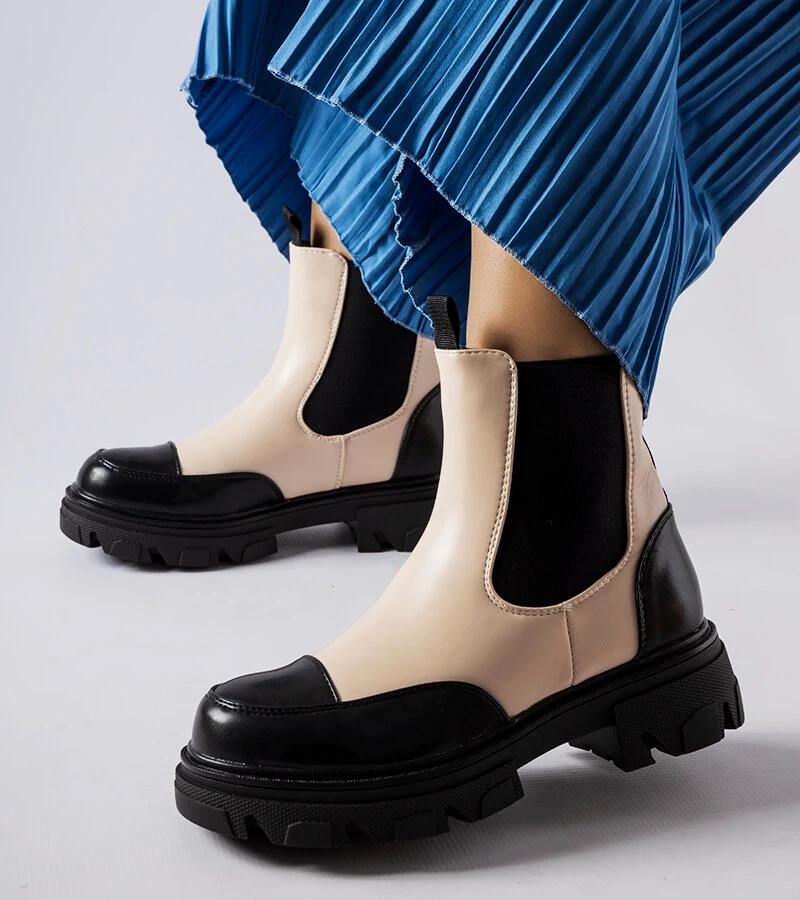 Czarno-beżowe wsuwane botki