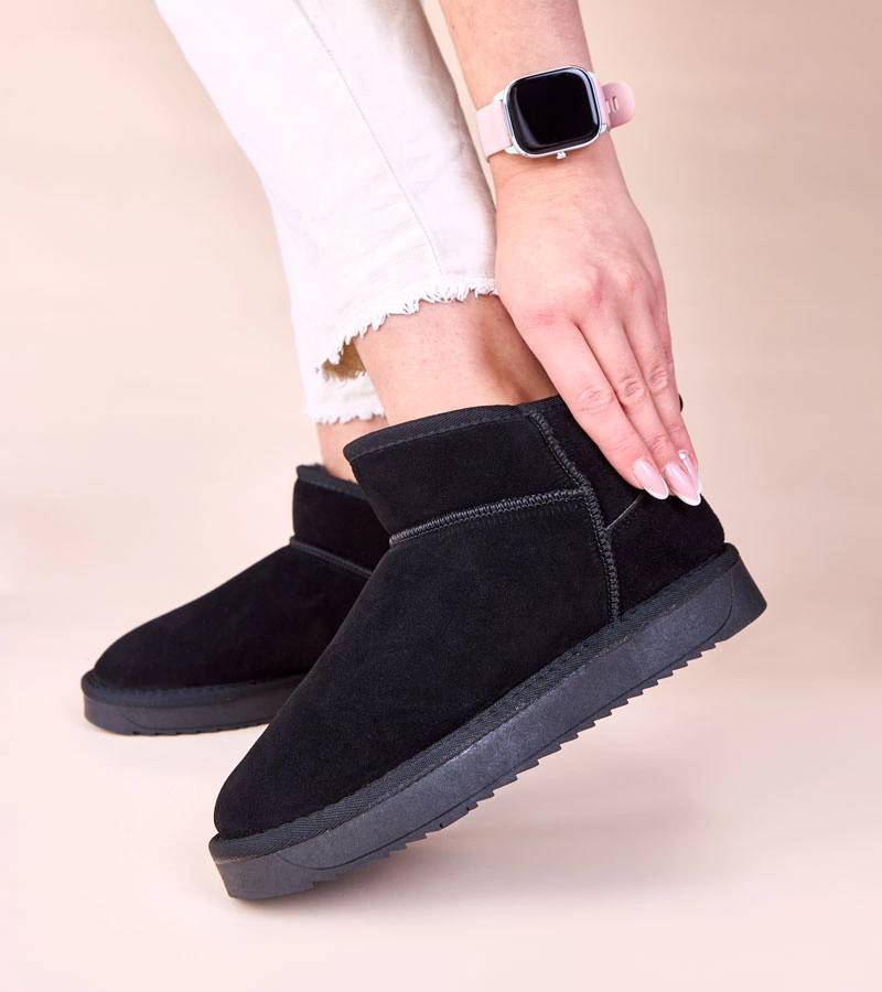 Hers Czarne śniegowce z naturalnego zamszu