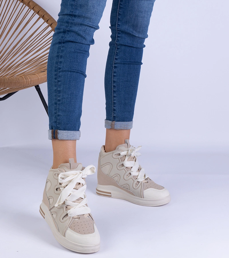 Hers sneakersy damskie beżowe z grubymi sznurówkami