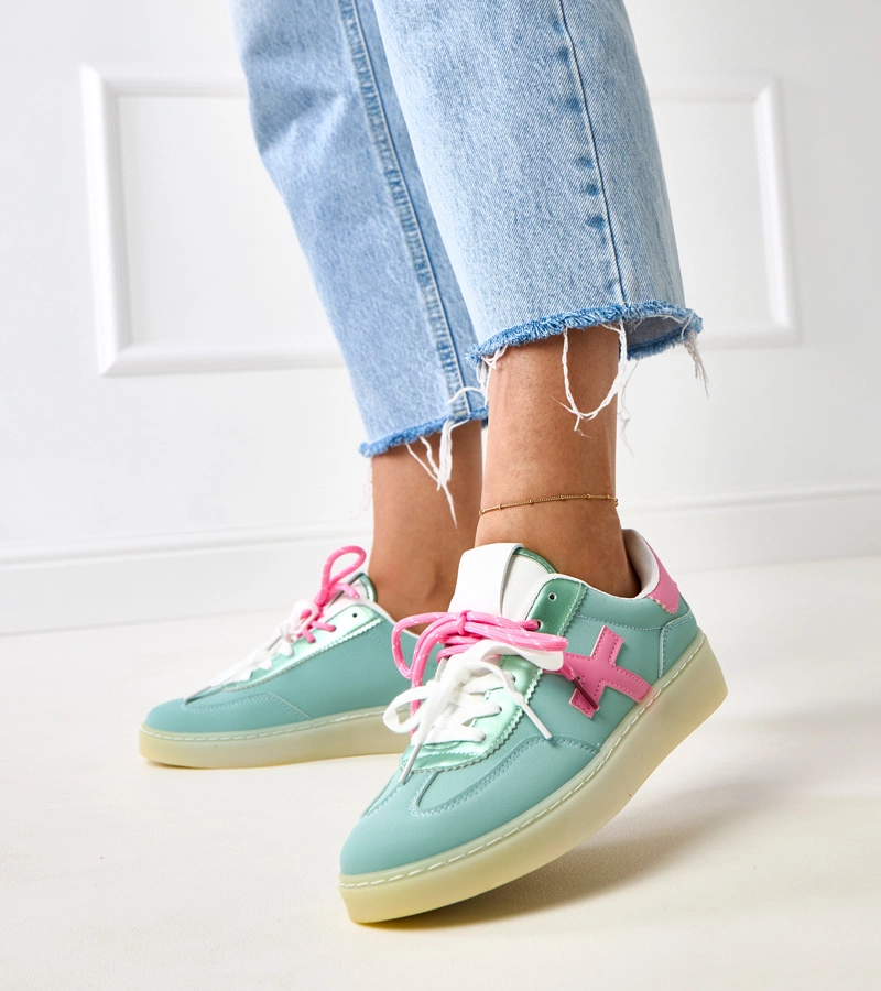 Hers Turkusowe sneakersy na platformie damskie sportowe