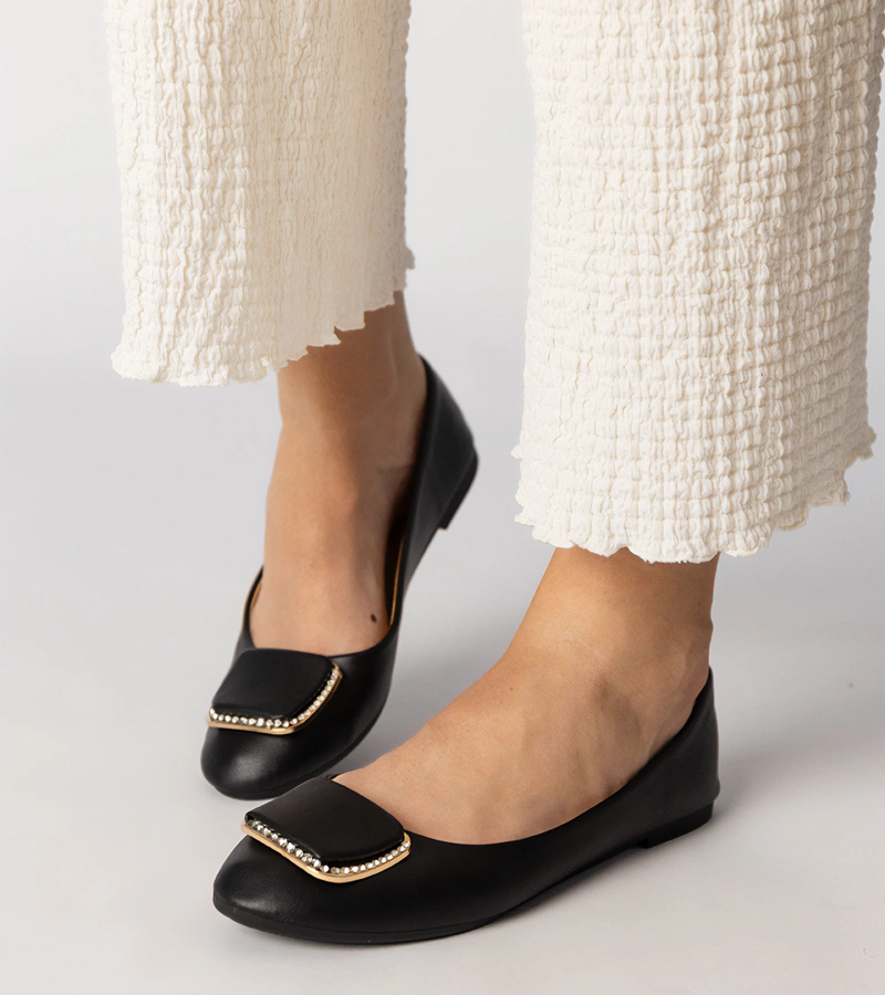 Hers Granatowe balerinki damskie z cyrkoniami