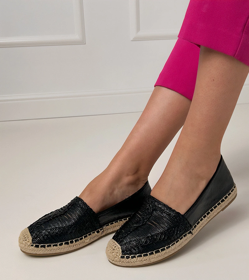 Hers Czarne espadryle ażurowe na platformie