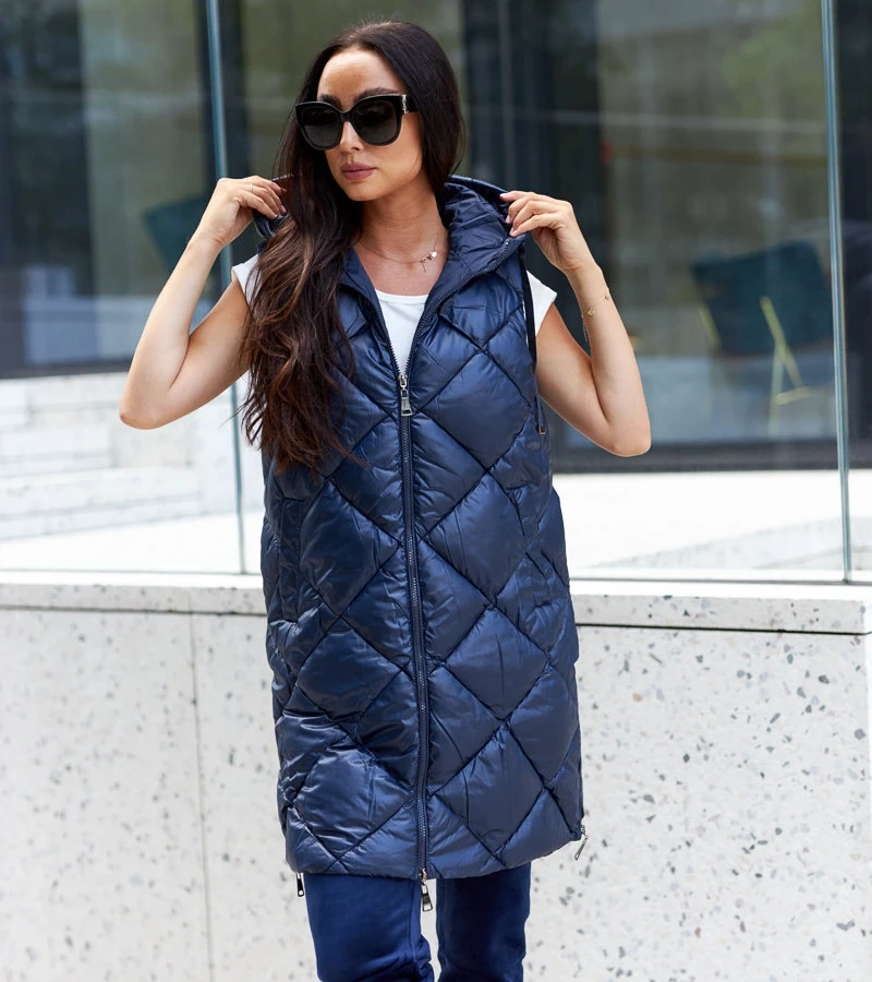 Granatowa długa połyskująca kamizelka