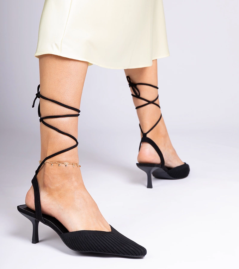 Hers Czarne czółenka materiałowe na szpilce z otwartą pietą